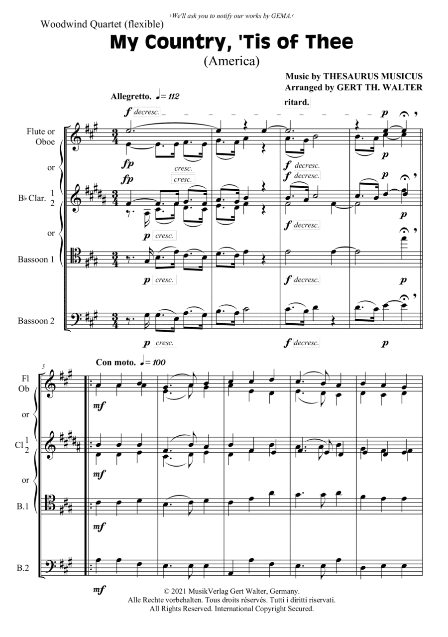 My Country, 'Tis Of Thee (America) (arr. Gert Th. Walter)