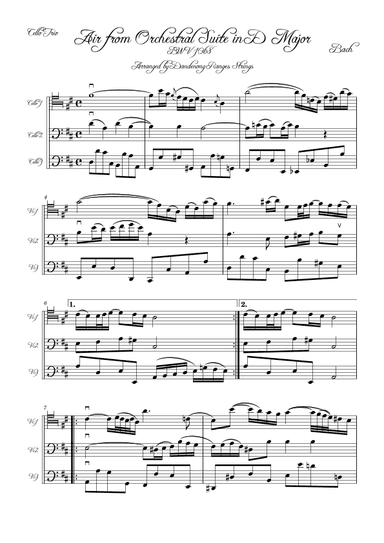 Air from Orchestral Suite 3 BWV1068 by Bach ("On the G String") for Cello Trio (arr. Dandenong Ranges Strings)