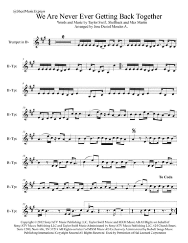 We Are Never Ever Getting Back Together (arr. Jose Daniel Morales A.)