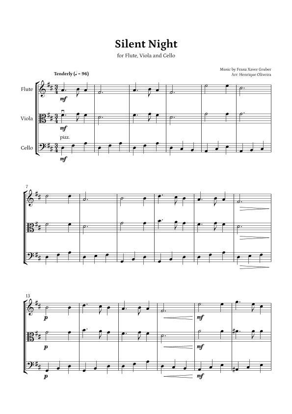Silent Night (Flute, Viola and Cello) - Beginner Level (arr. Henrique Oliveira)