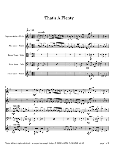 That's A Plenty by Pollack for String Quartet in Schools (arr. Joseph Judge)