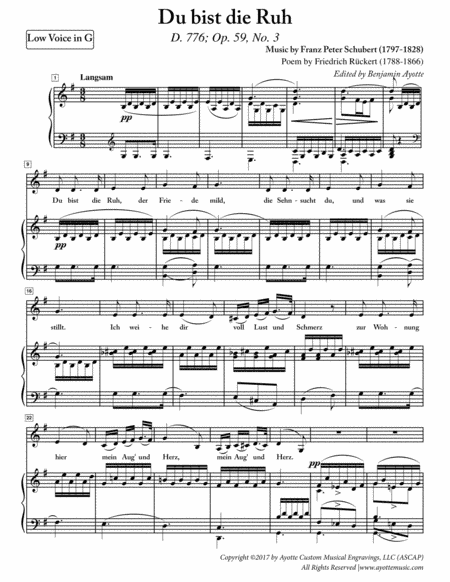 Schubert - Du Bist die Ruh for Low Voice in G Major (arr. Benjamin Ayotte)