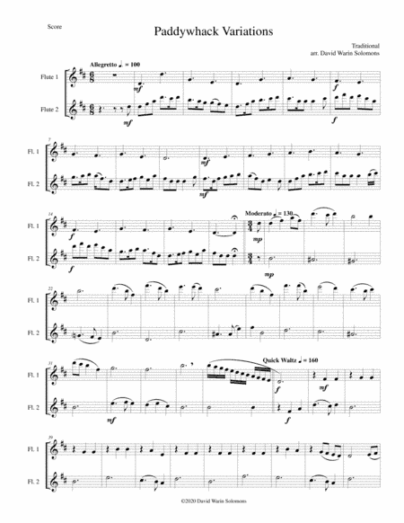 Variations for 2 flutes on the Irish folk tune Paddywhack (arr. David Warin Solomons)