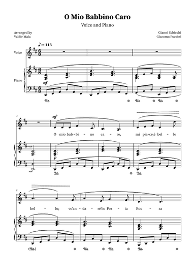 O Mio Babbino Caro - Male Voice in D Major (arr. Valdir Maia)