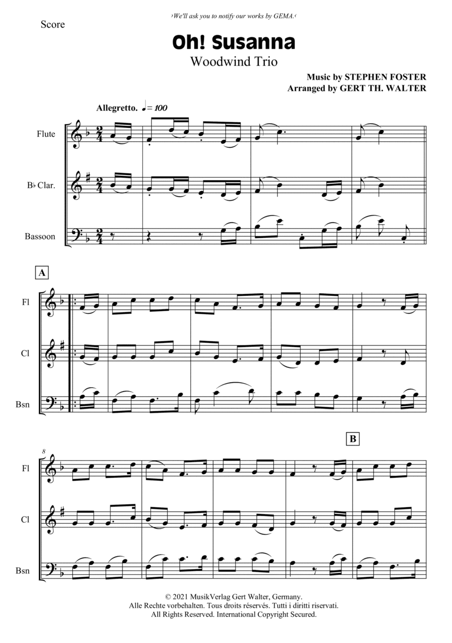 Oh! Susanna (arr. Gert Th. Walter)