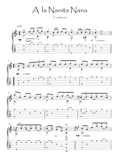 A la Nanita Nana  guitar fingesrtyle (arr. PianoSheetNow)
