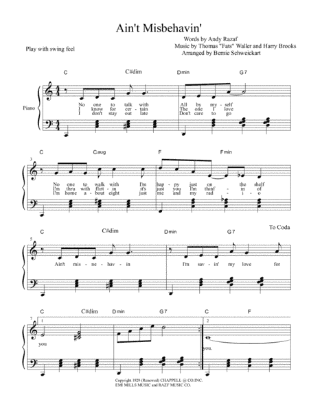 Ain't Misbehavin' (arr. Bernie Schweickart)