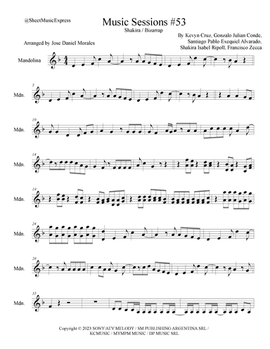 Shakira: Bzrp Music Sessions Vol. 53 (arr. Sheet Music Express)