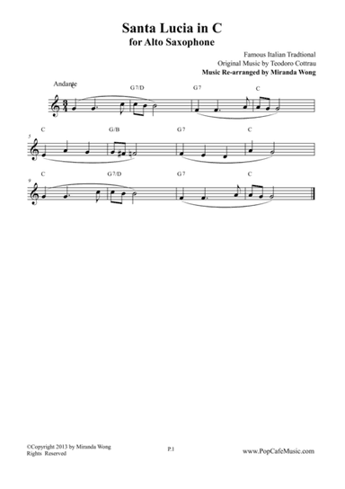 Santa Lucia in C - Alto Saxophone Solo (arr. Miranda Wong)