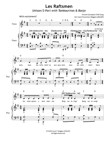 Les Raftsmen (Unison/2-Part with Tambourine & Banjo) (arr. Carol Troutman Wiggins)