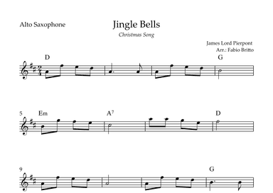 Jingle Bells (Christmas Song) for Alto Saxophone Solo with Chords (arr. Fabio Britto)