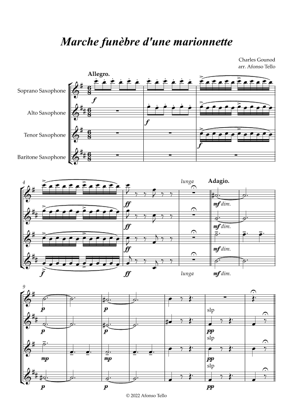 Funeral March of a Marionette - Saxophone Quartet (arr. Afonso Tello)