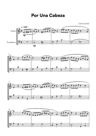 Carlos Gardel - Por Una Cabeza for Violin and Trombone (arr. Cadenza Editions)