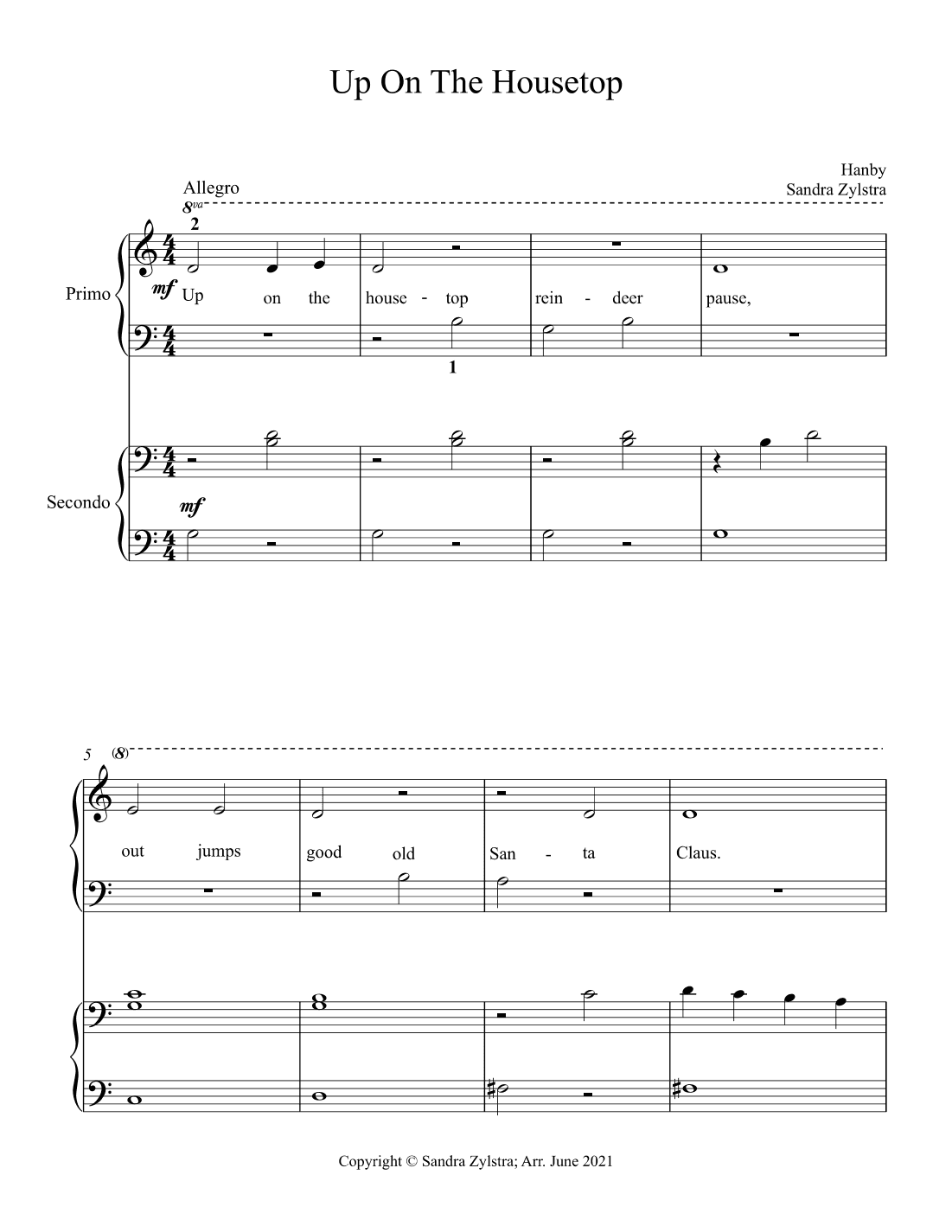 Up On The Housetop (beginning solo with optional elementary duet) (arr. Sandra Zylstra)