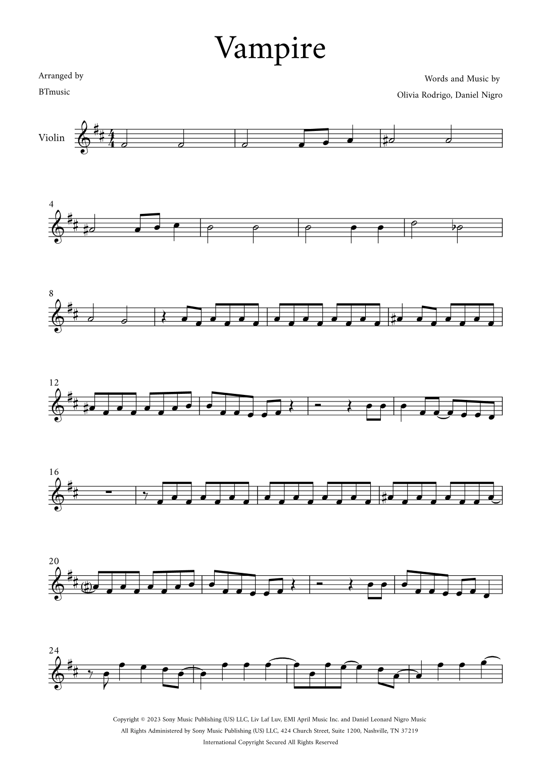 Vampire (arr. BTmusic)