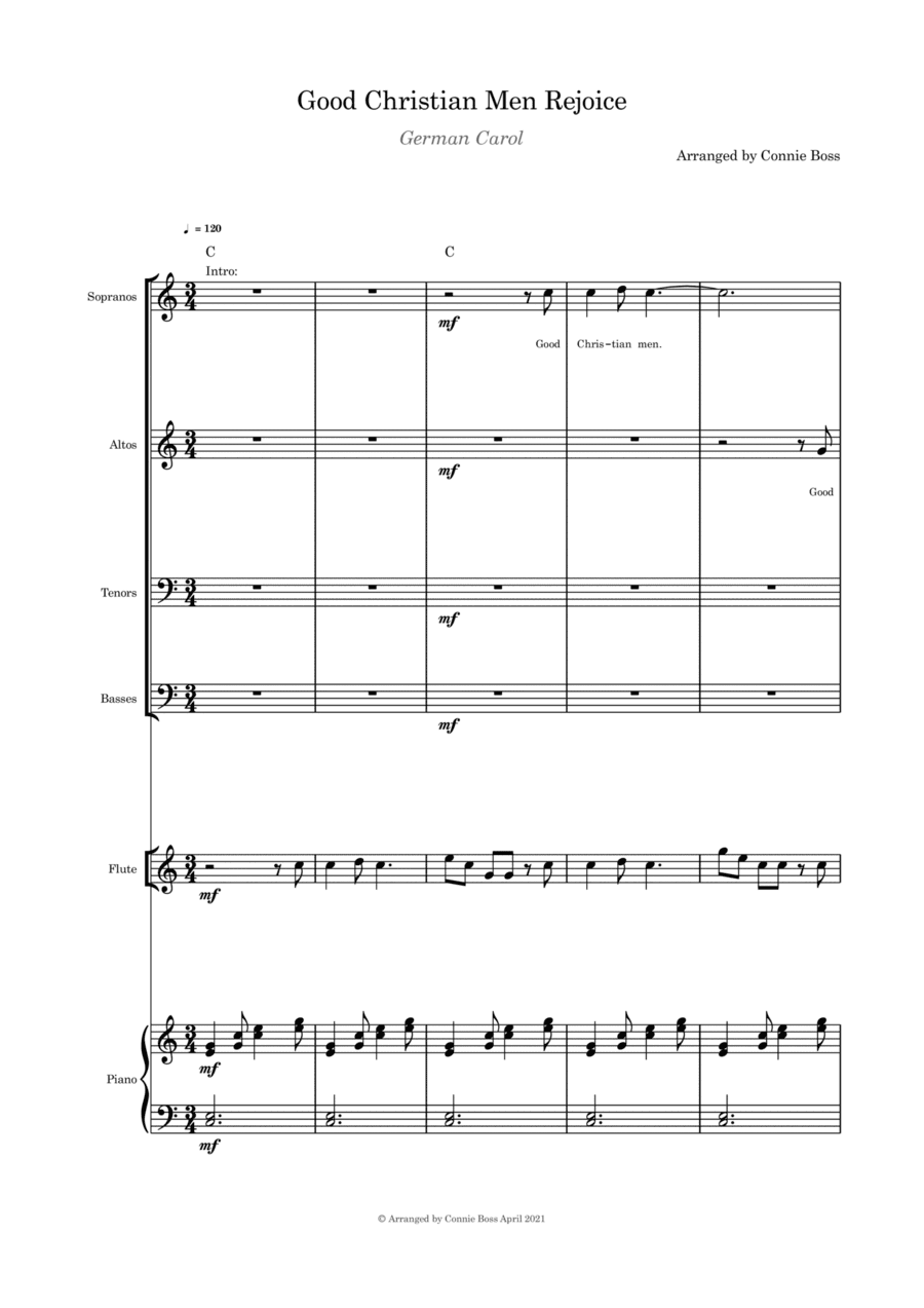 Good Christian Men Rejoice - SATB, Flute/violin/cello and piano with parts (arr. Connie Boss)
