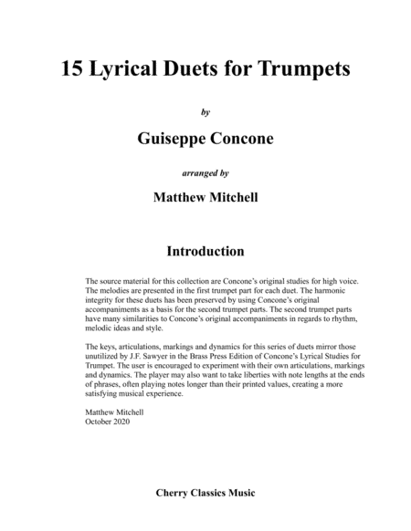 15 Lyrical Duets for Trumpets (arr. Matthew Mitchell)