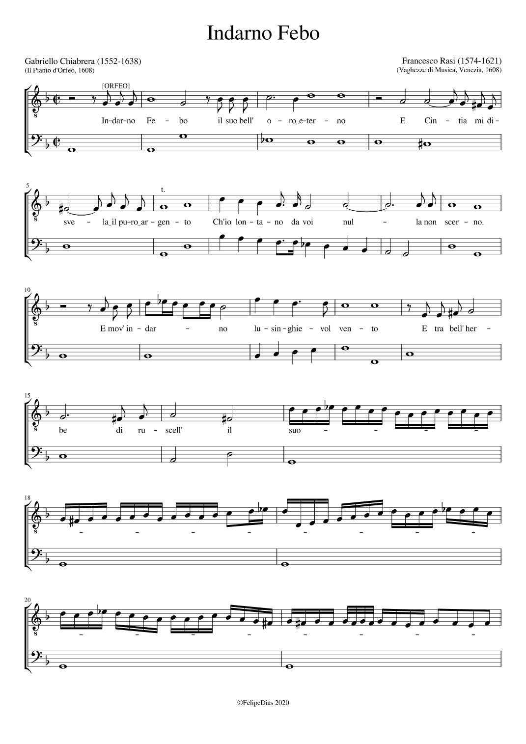 Indarno Febo il suo bell'oro eterno (arr. Early Music Scores)