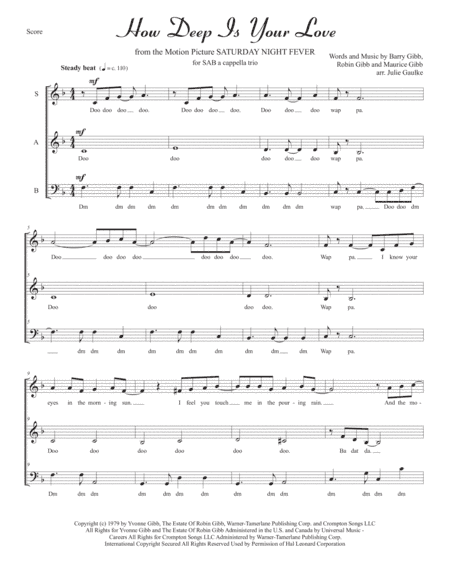 How Deep Is Your Love  from the Motion Picture SATURDAY NIGHT FEVER (arr. Julie Gaulke)