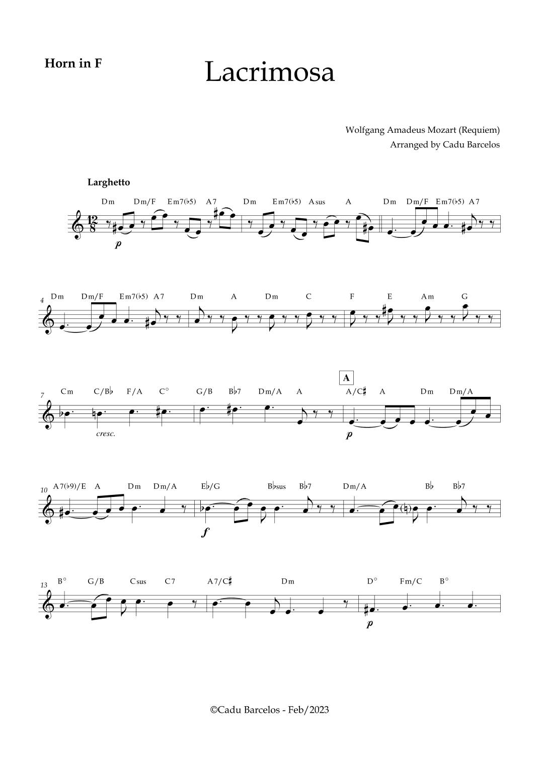 Lacrimosa - Horn and chords (Mozart) (arr. Cadu Barcelos)
