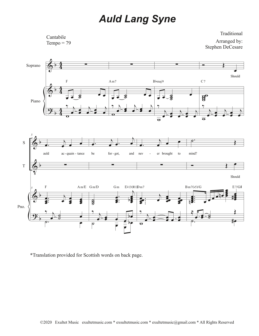 Auld Lang Syne (Vocal Quartet - (SATB) (arr. Stephen DeCesare)