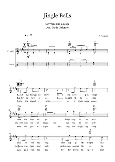 Jingle Bells (E major - TABS - with lyrics) (arr. Duda Oriontte)