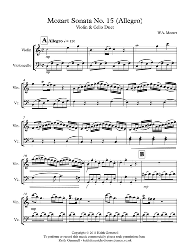 Mozart Sonata No.15 (Allegro): Violin & Cello Duet (arr. K. Gemmell)