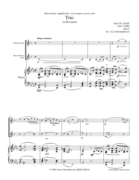 Gade - Allegro Animato - 1st movement from Piano Trio - Bb Clarinet, Bass Clarinet and Piano. (arr. Anne L Christopherson GRSM ARCM)