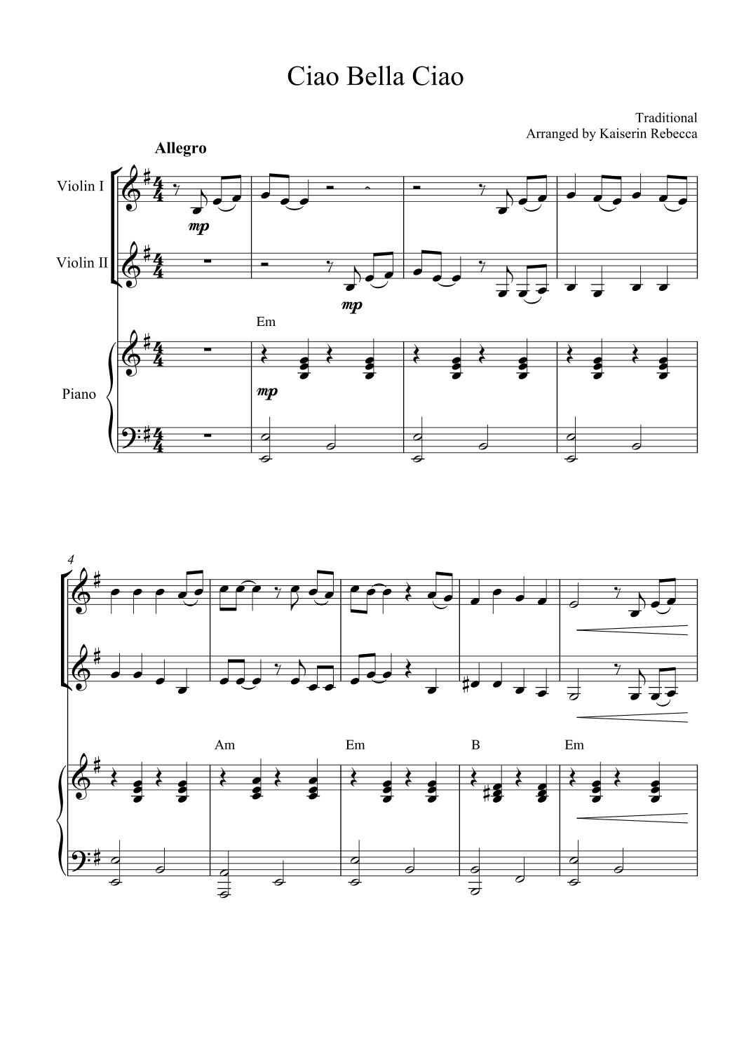 Ciao Bella Ciao (arr. Kaiserin Rebecca)