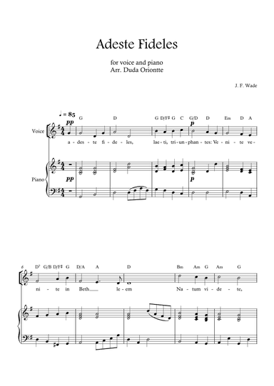 Adeste Fideles (one voice - G major - with piano - with chords) O Come All Ye Faiful (arr. Duda Oriontte)