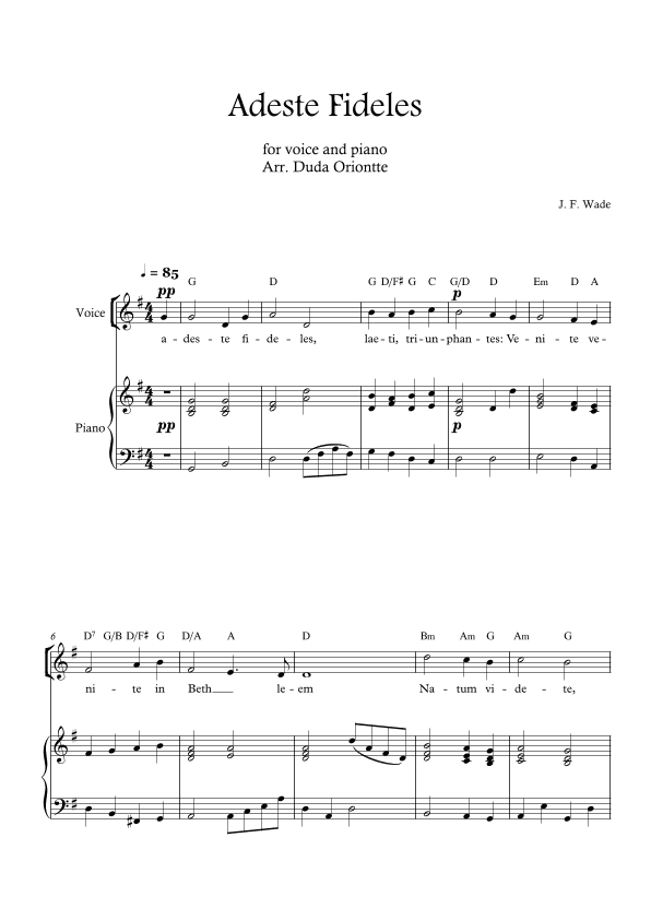 Adeste Fideles (one voice - G major - with piano - with chords) O Come All Ye Faiful (arr. Duda Oriontte)