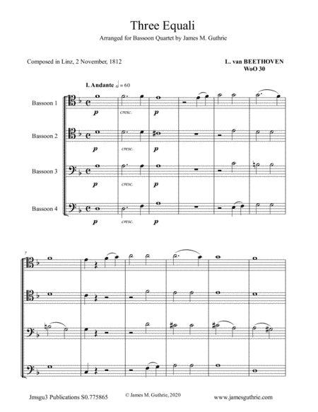 Beethoven: Three Equali WoO 30 for Bassoon Quartet (arr. James Guthrie, ASCAP)