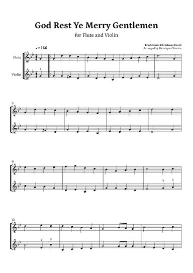 God Rest Ye Merry Gentlemen (Flute and Violin) - Beginner Level (arr. Henrique Oliveira)