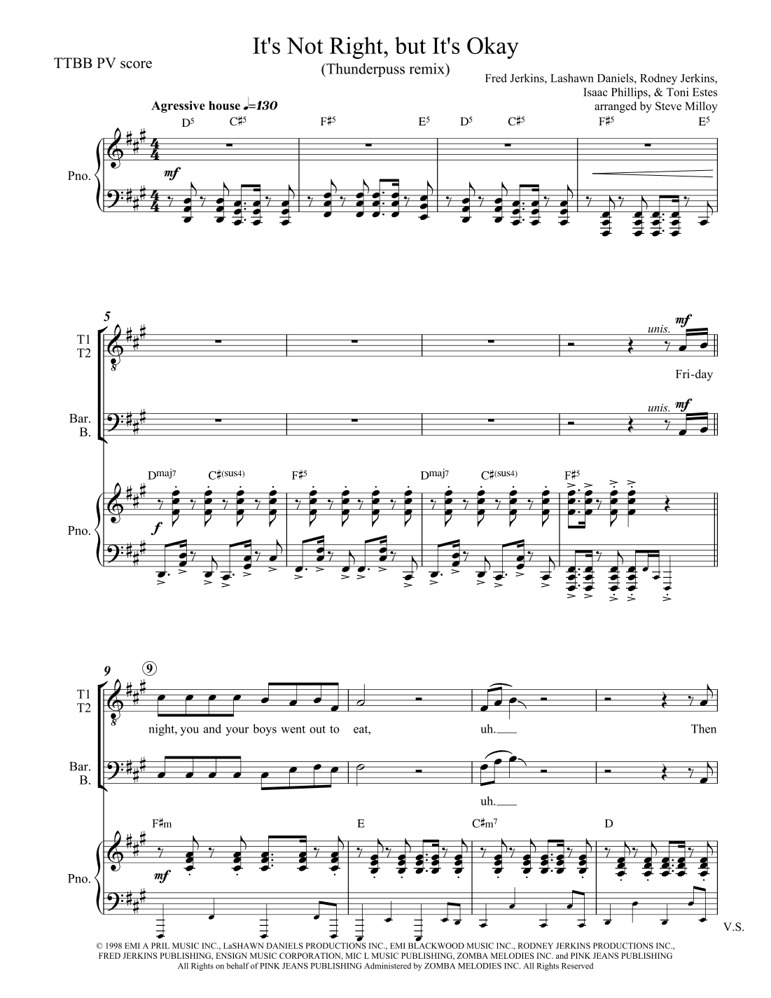It's Not Right But It's Okay (arr. Steve Milloy)