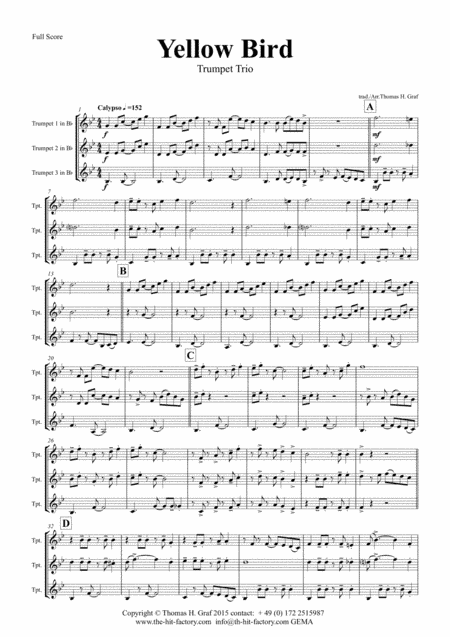 Yellow Bird - Haitian Folk Song - Calypso - Trumpet Trio (arr. Thomas H. Graf)