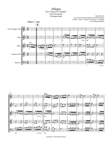 Allegro (from "Sonata for Trumpet") (Bb) (Woodwind Quartet - 1 Flute, 1 Oboe, 1 Clar, 1 Bassoon with (arr. Regis Bookshar)
