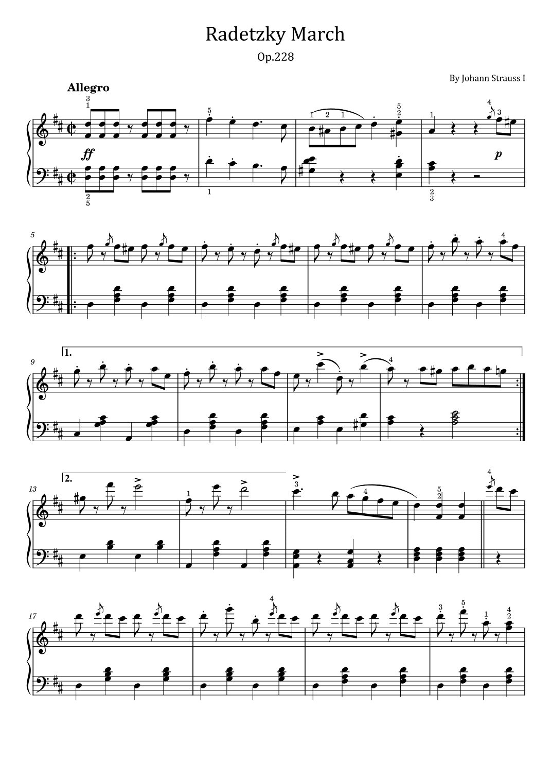 Strauss - Radetzky March - Op.228 - Original For Piano Solo With Fingered (arr. poon)