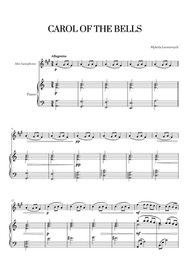 Carol of the Bells (Very Easy/Beginner) - A minor (for Alto Sax and Piano) (arr. Cadenza Editions)