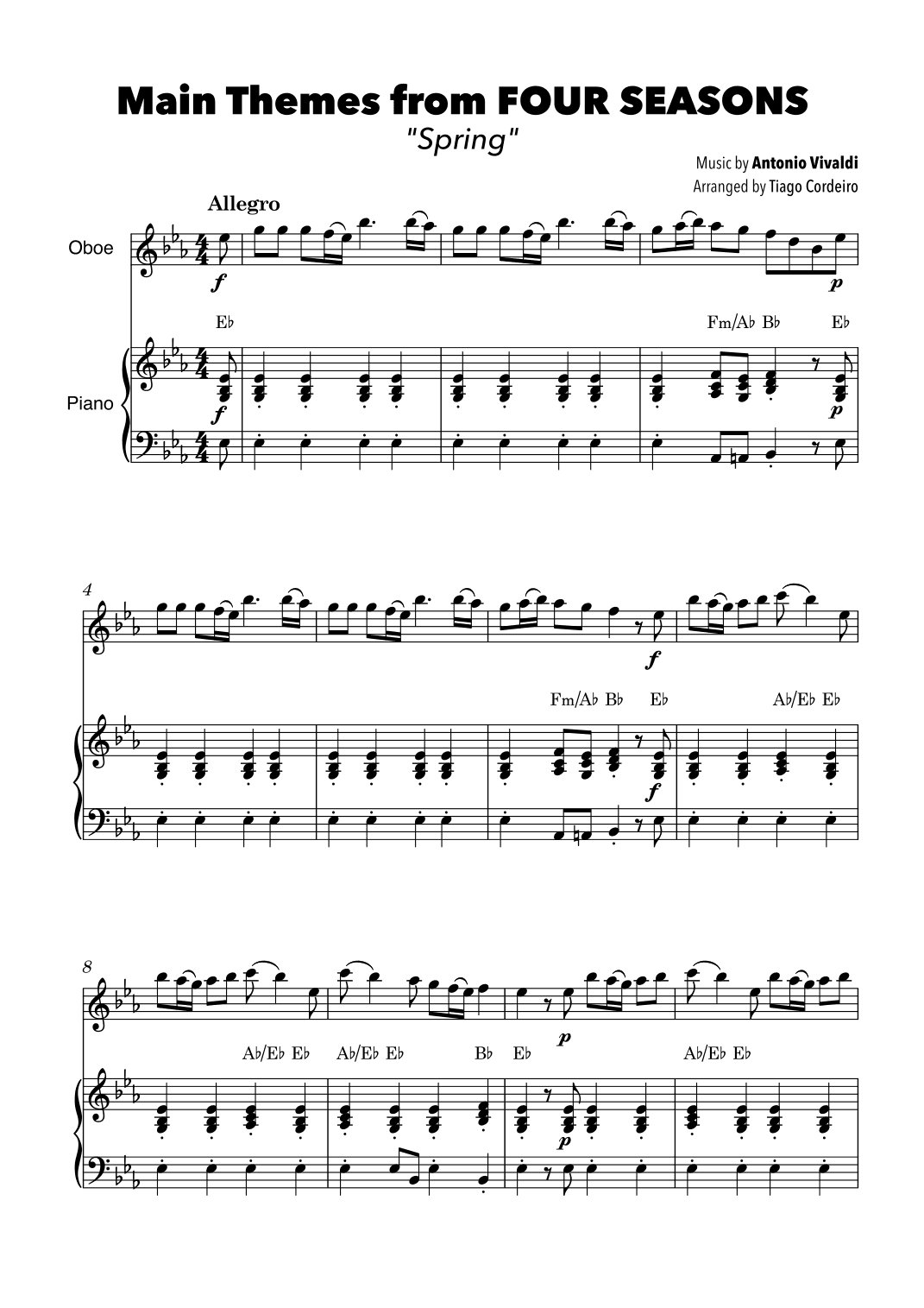 Main Themes from Four Seasons “Spring”   Antonio Vivaldi   Tiago Cordeiro (arr. Tiago Cordeiro)