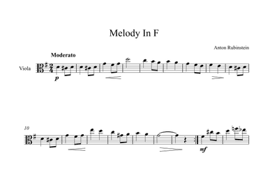 Melody In F - Anton Rubinstein (Viola) (arr. Digital Book Music)