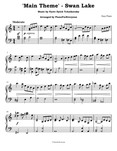 'Main Theme' from Swan Lake - Tchaikovsky (Easy Piano) (arr. PianoForEveryone)