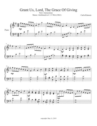 Grant Us, Lord, The Grace Of Giving (arr. Carla Klassen)