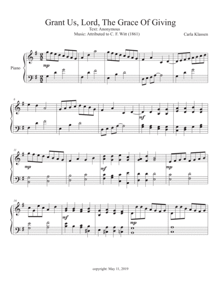 Grant Us, Lord, The Grace Of Giving (arr. Carla Klassen)