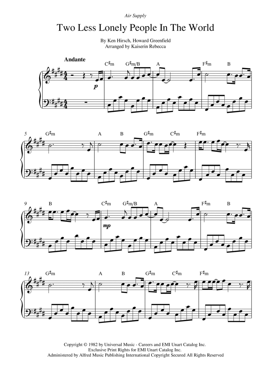 Two Less Lonely People In The World (arr. Kaiserin Rebecca)