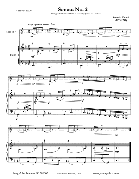 Vivaldi: Sonata No. 2 for French Horn & Piano (arr. James M. Guthrie, ASCAP)