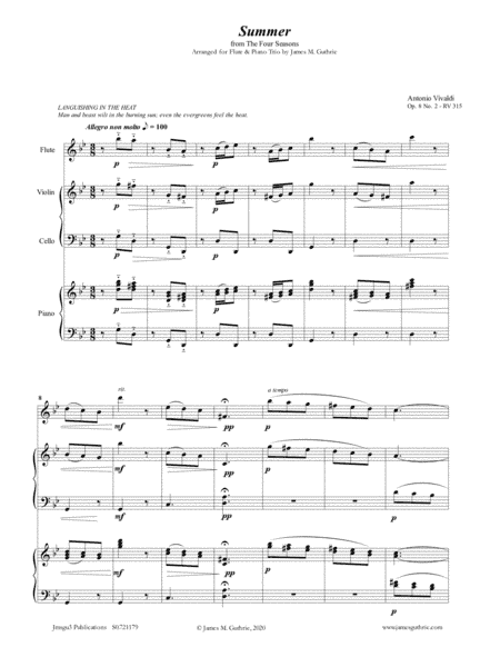 Vivaldi: Summer from the Four Seasons for Flute & Piano Trio (arr. James M. Guthrie, ASCAP)