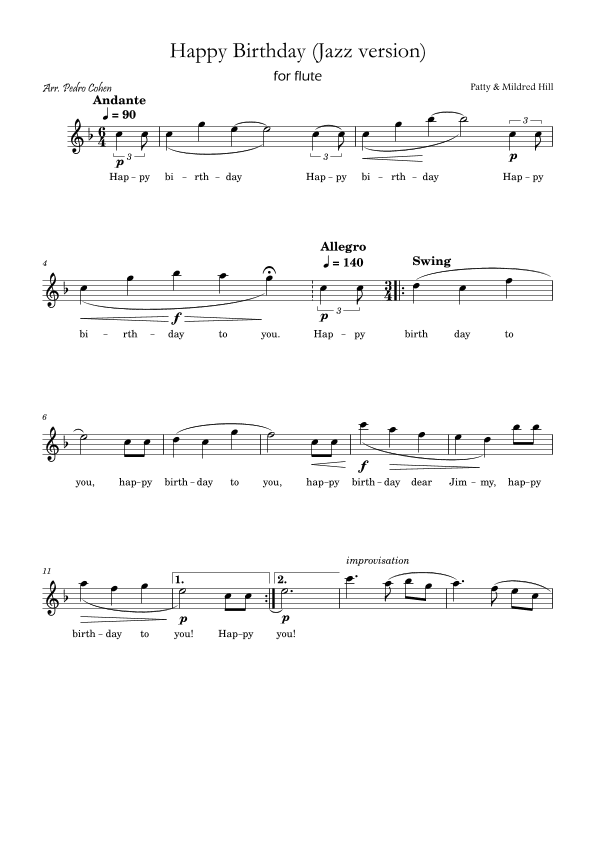 Happy Birthday (jazz version) (arr. Pedro Cohen)