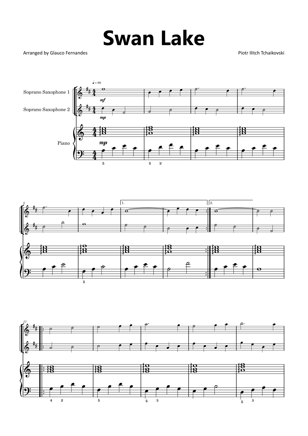 Swan Lake - Soprano Saxophone Duet with Piano (arr. Glauco Fernandes)