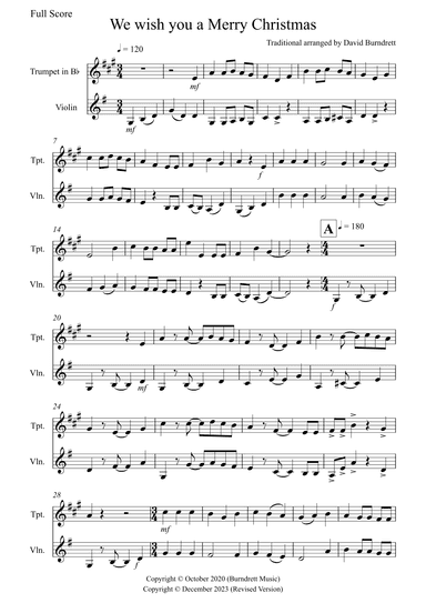 We Wish You a Merry Christmas for Trumpet and Violin Duet (arr. David Burndrett)