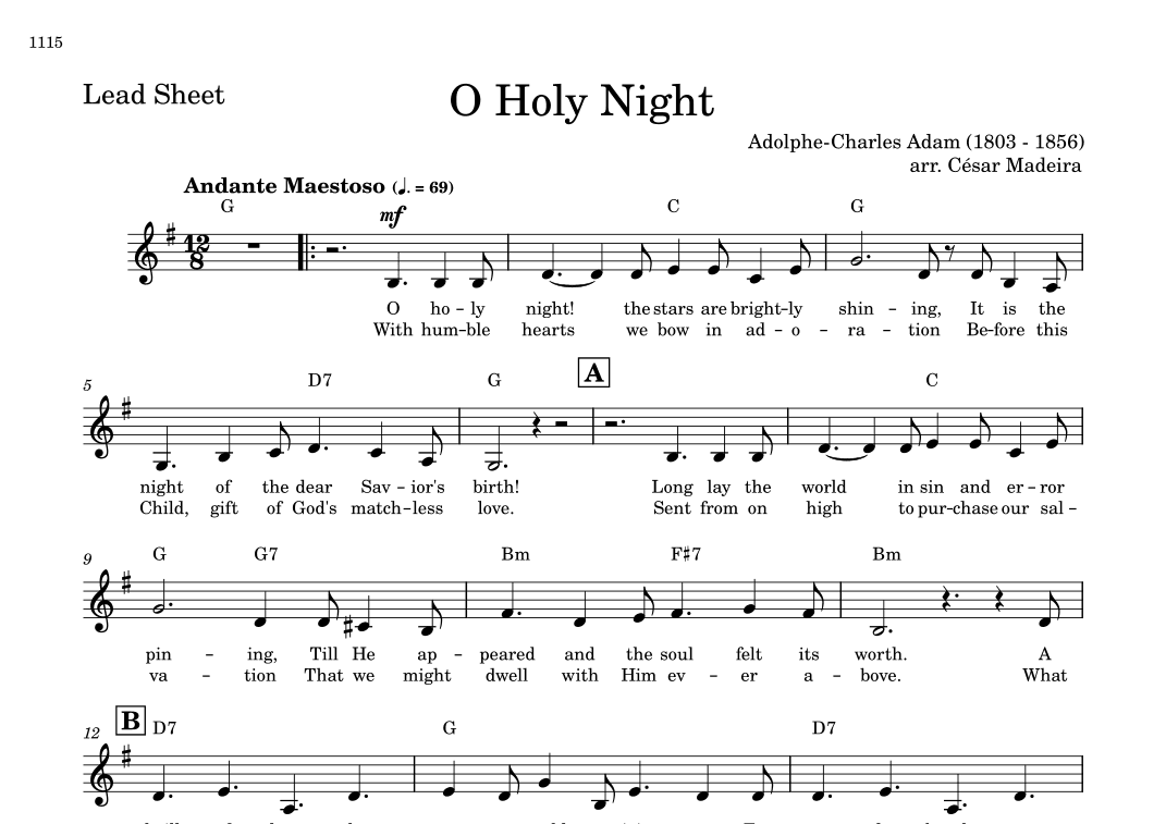 O Holy Night - Lead Sheet - G Major (arr. César Madeira)